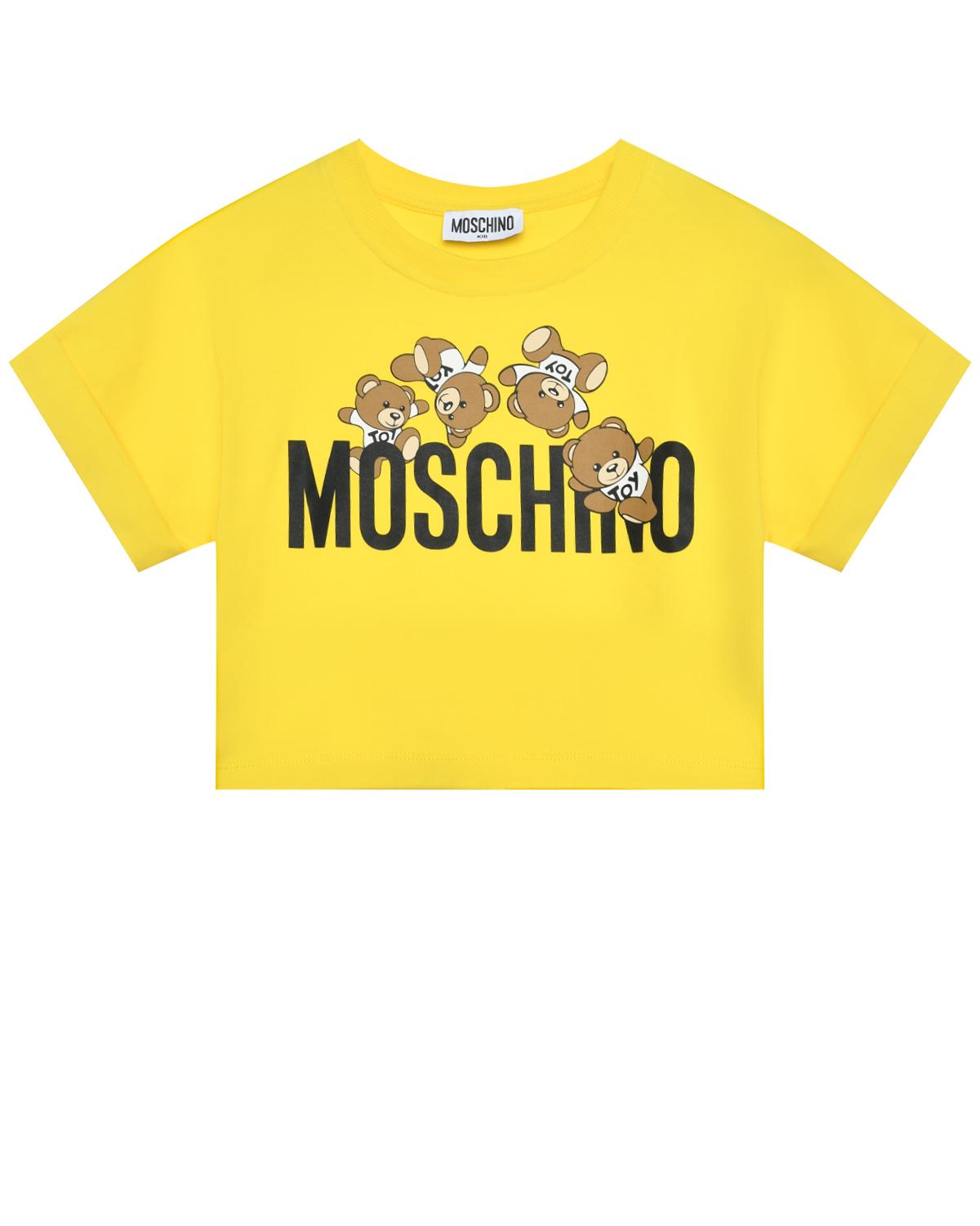 Футболка с лого и медвежатами, желтая Moschino