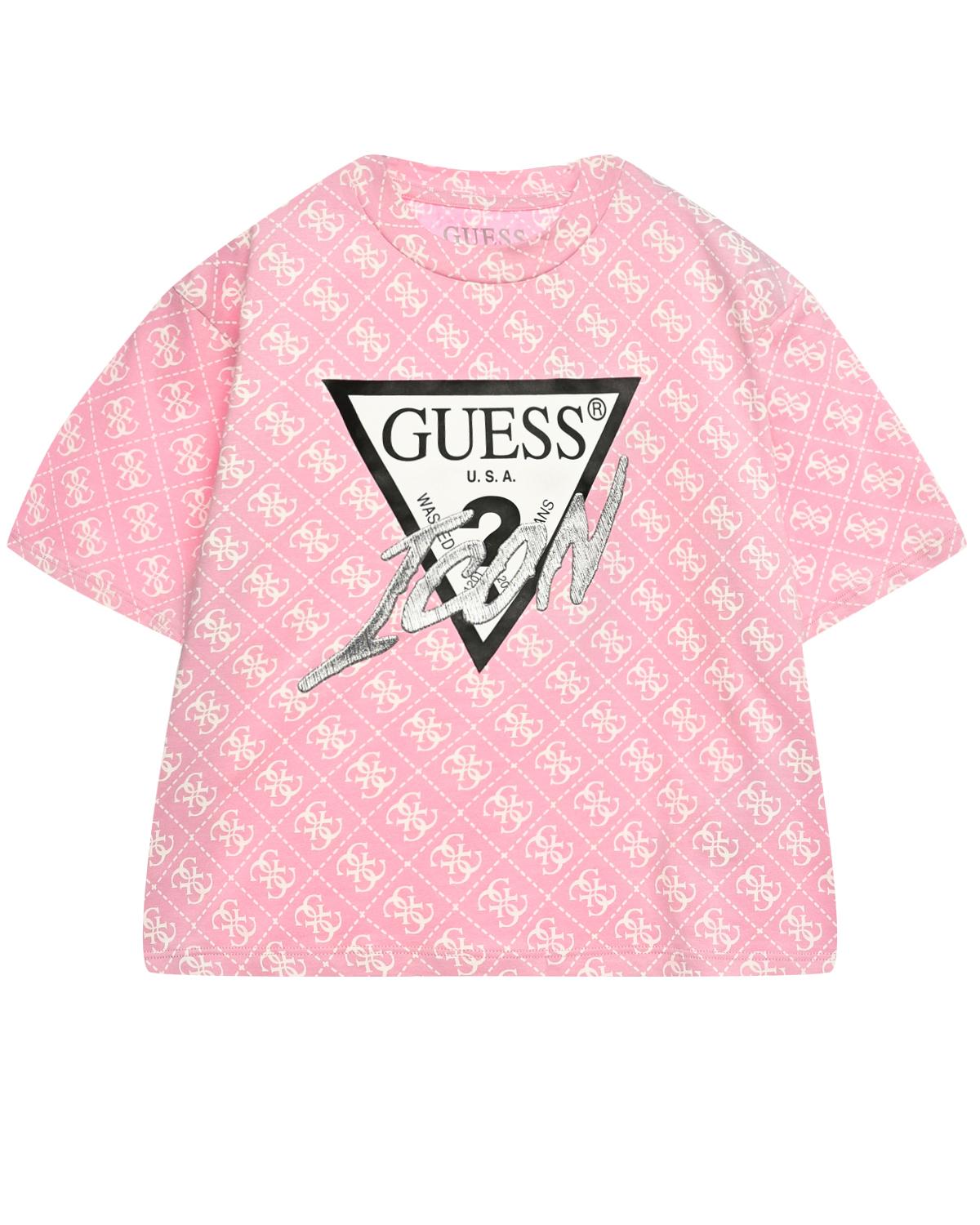 Футболка со сплошным белым лого, розовая Guess