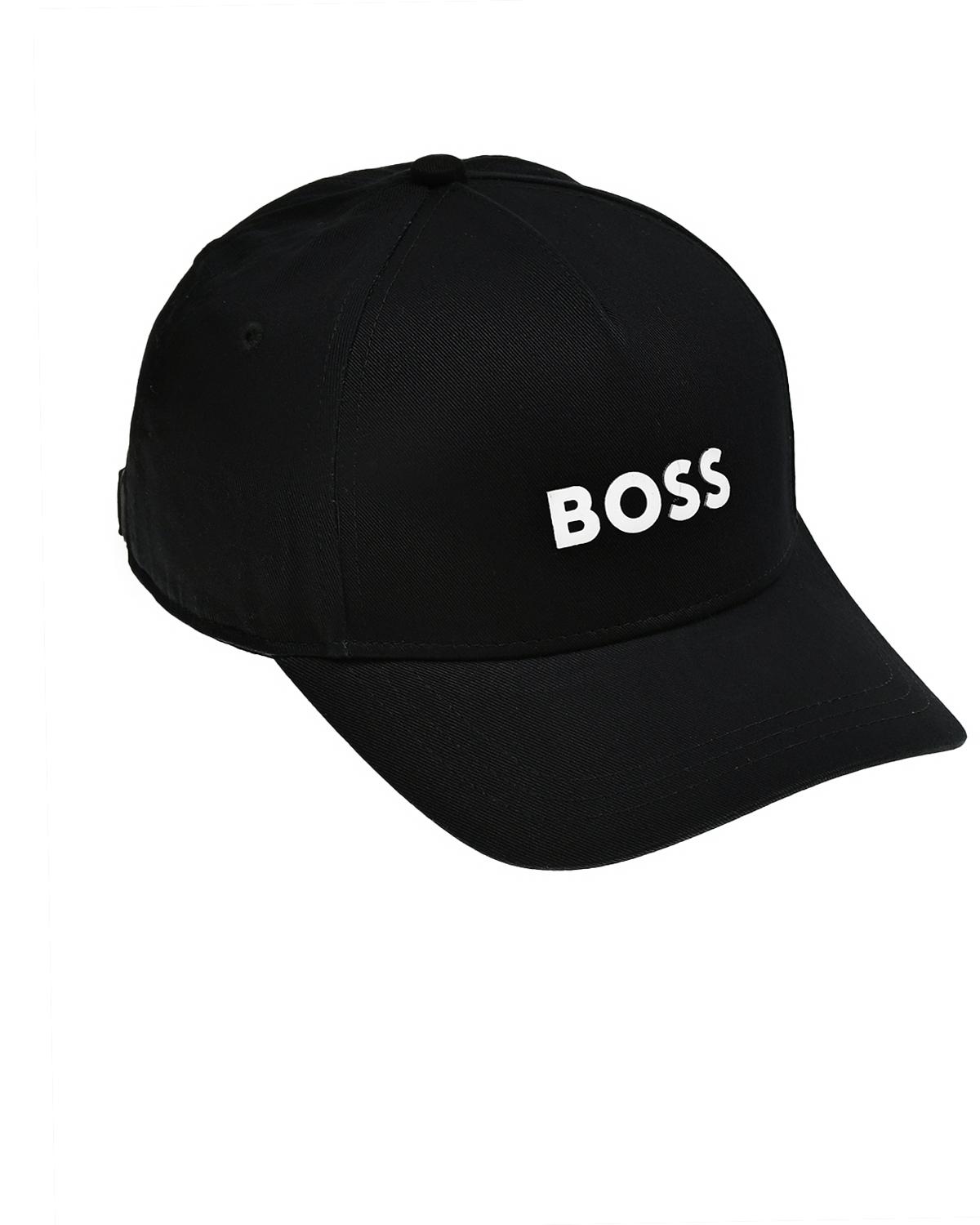 Бейсболка с белым логотипом, черная BOSS