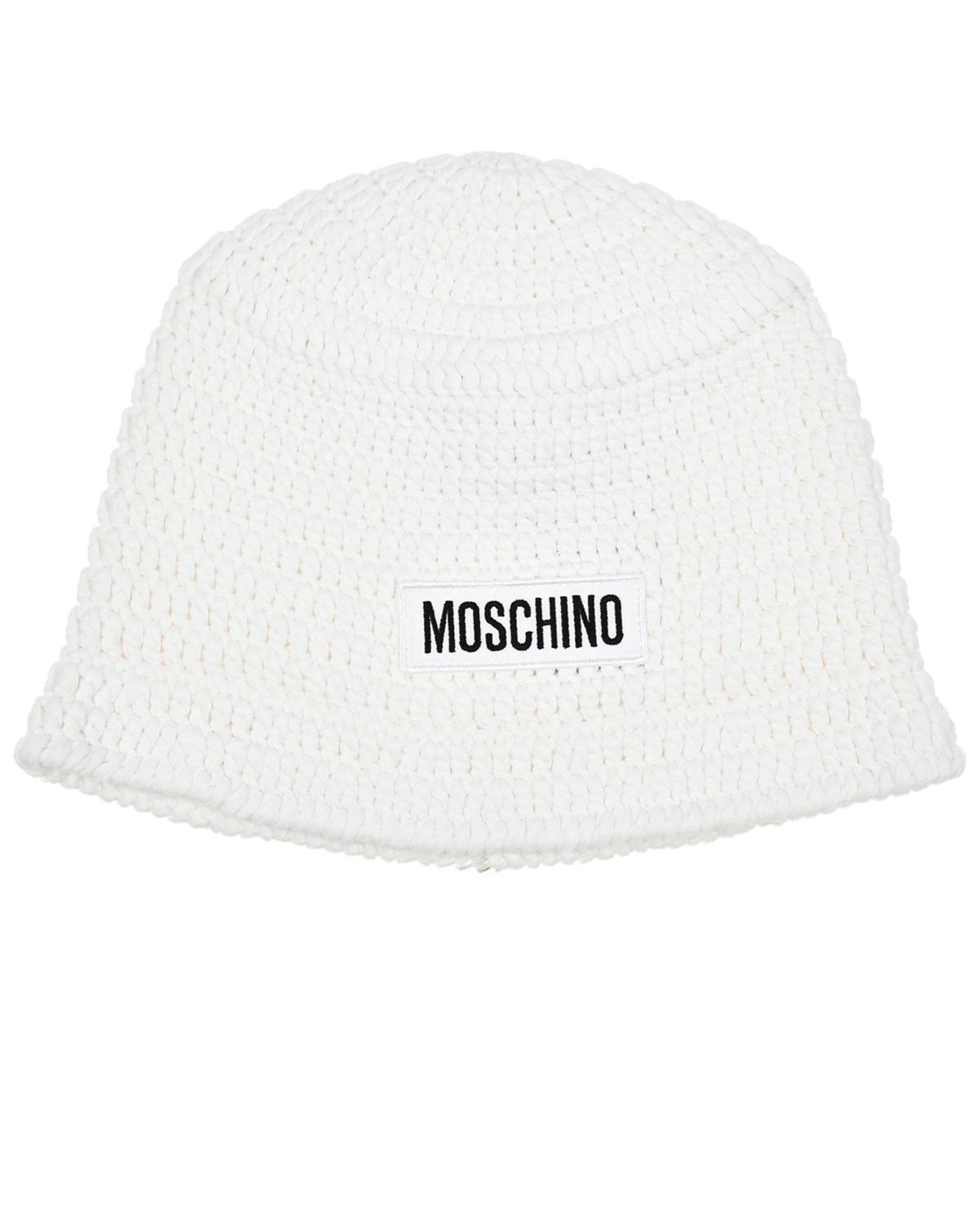 Вязаная шляпа с лого, белая Moschino