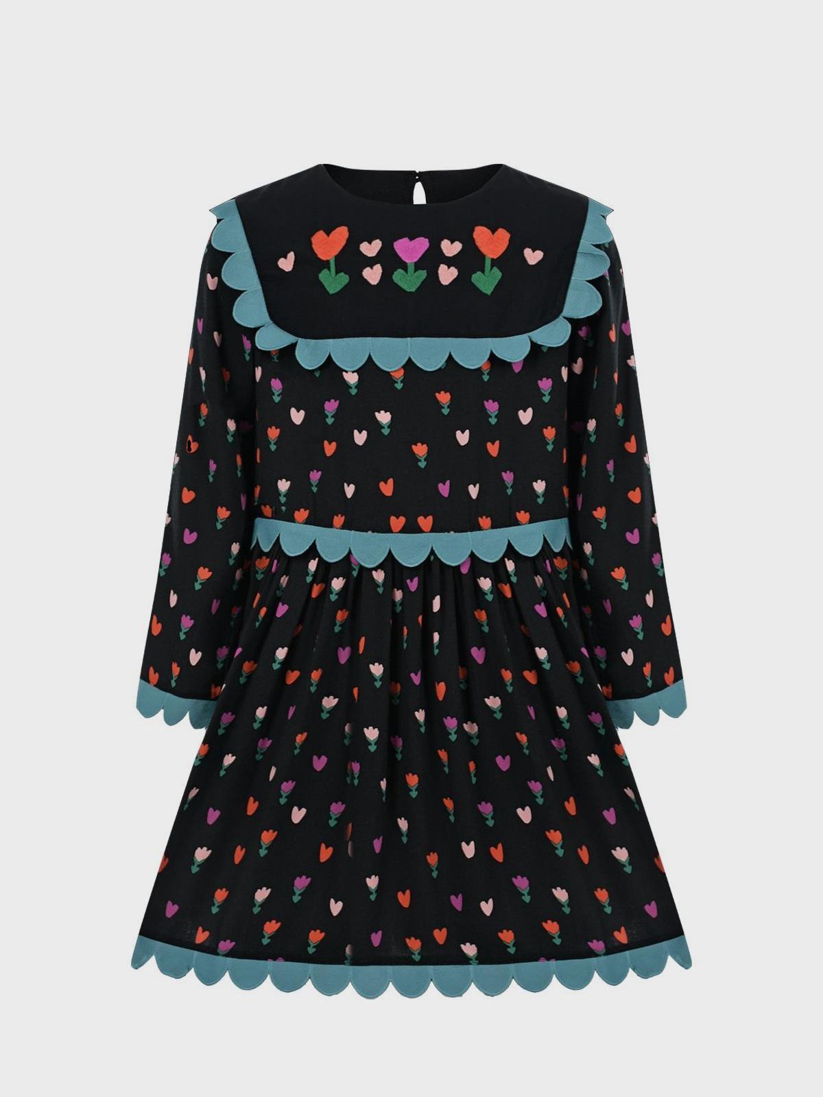Stella McCartney | Платье с вышивкой "тюльпаны", черное Stella McCartney
