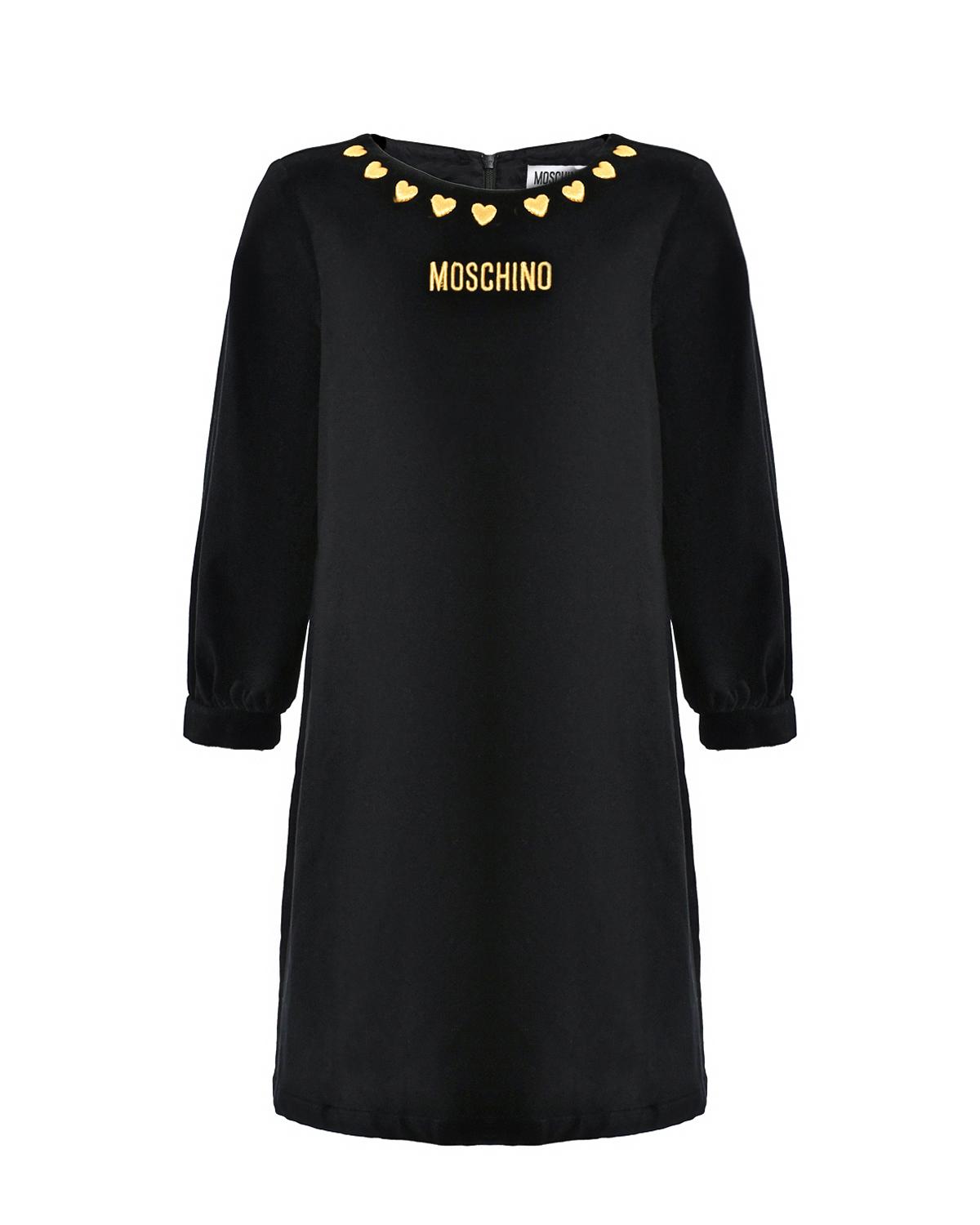 Вельветовое платье с золотыми сердечками, черное Moschino