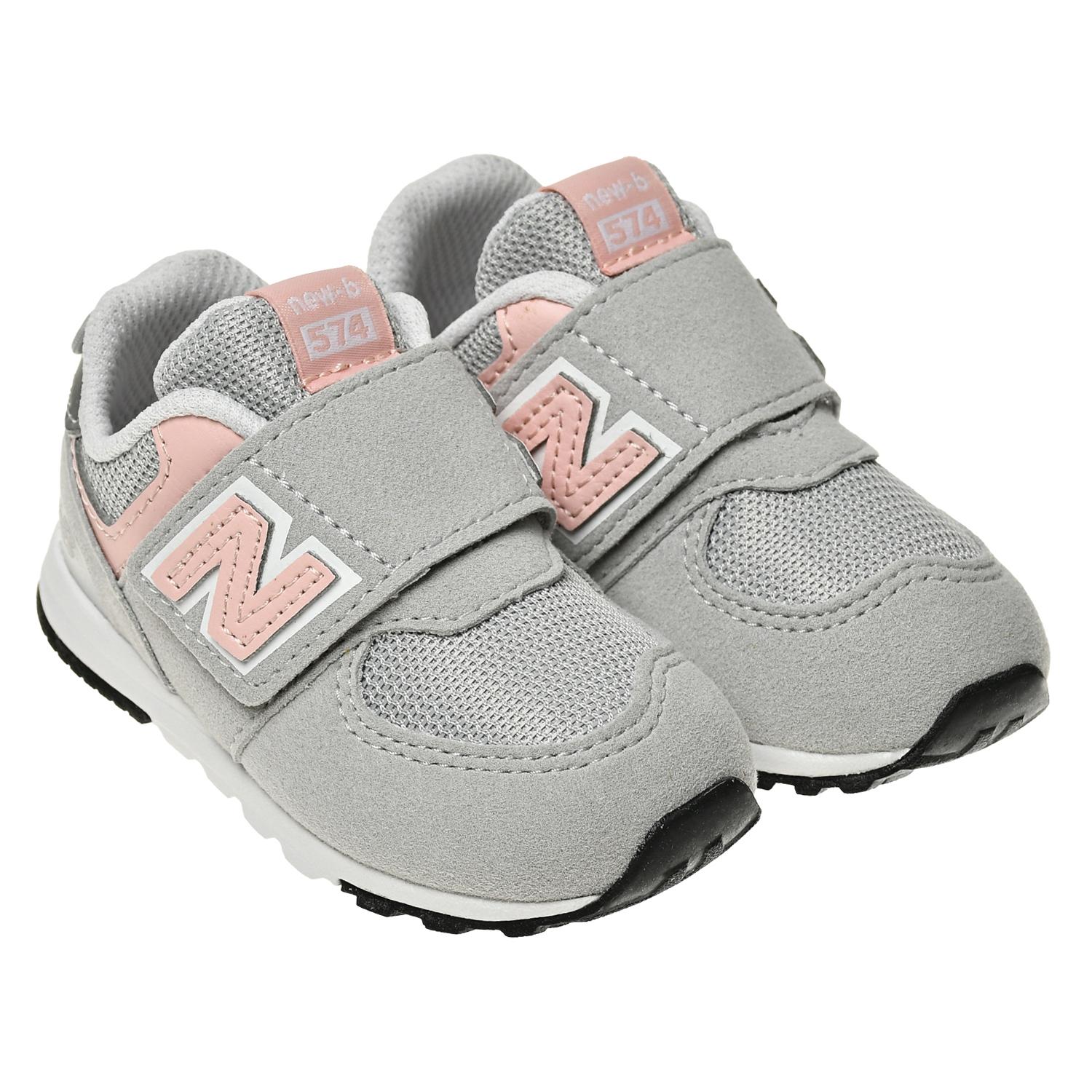 Кроссовки с розовым лого, серые NEW BALANCE