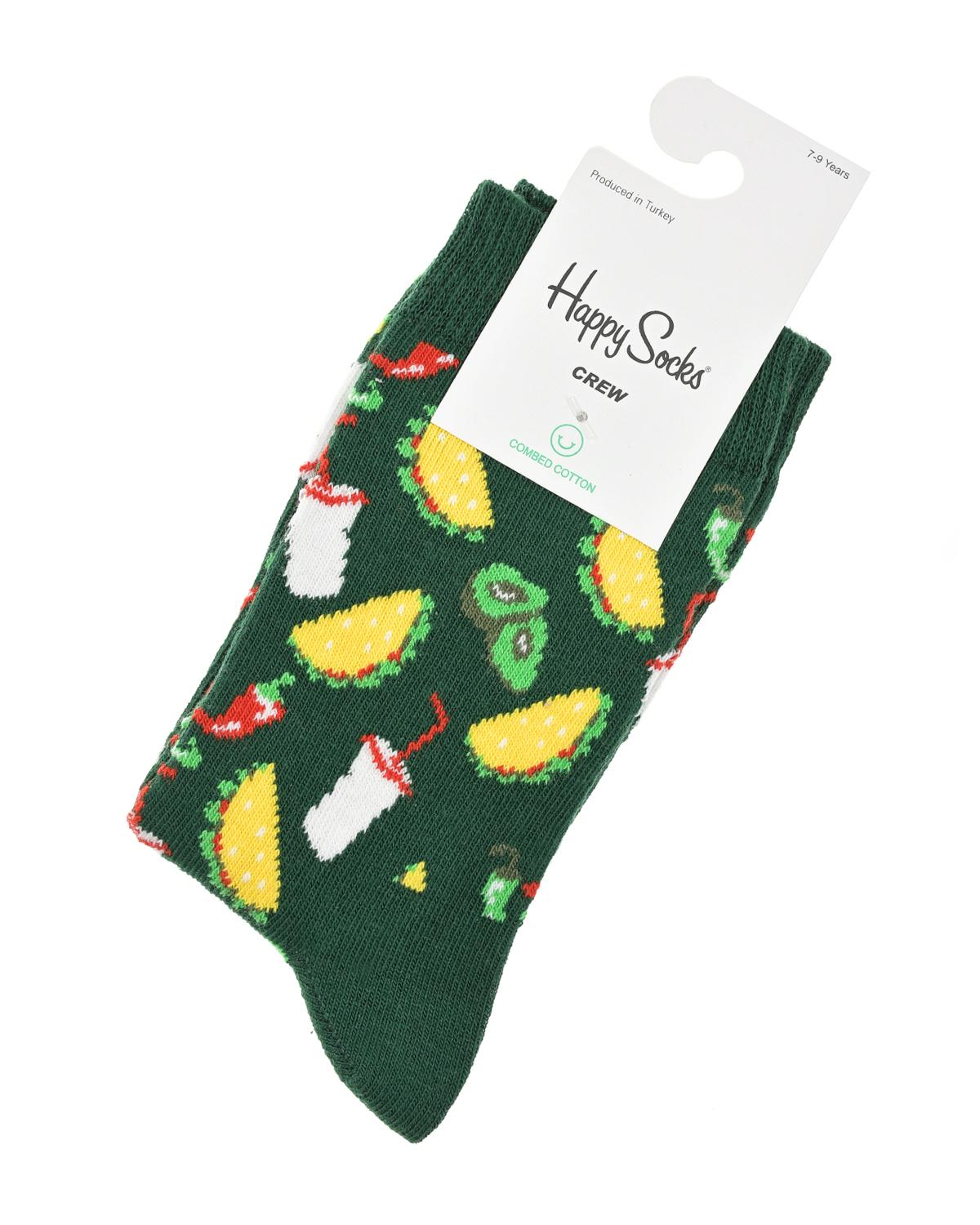 Зеленые носки с декором "тако" Happy Socks