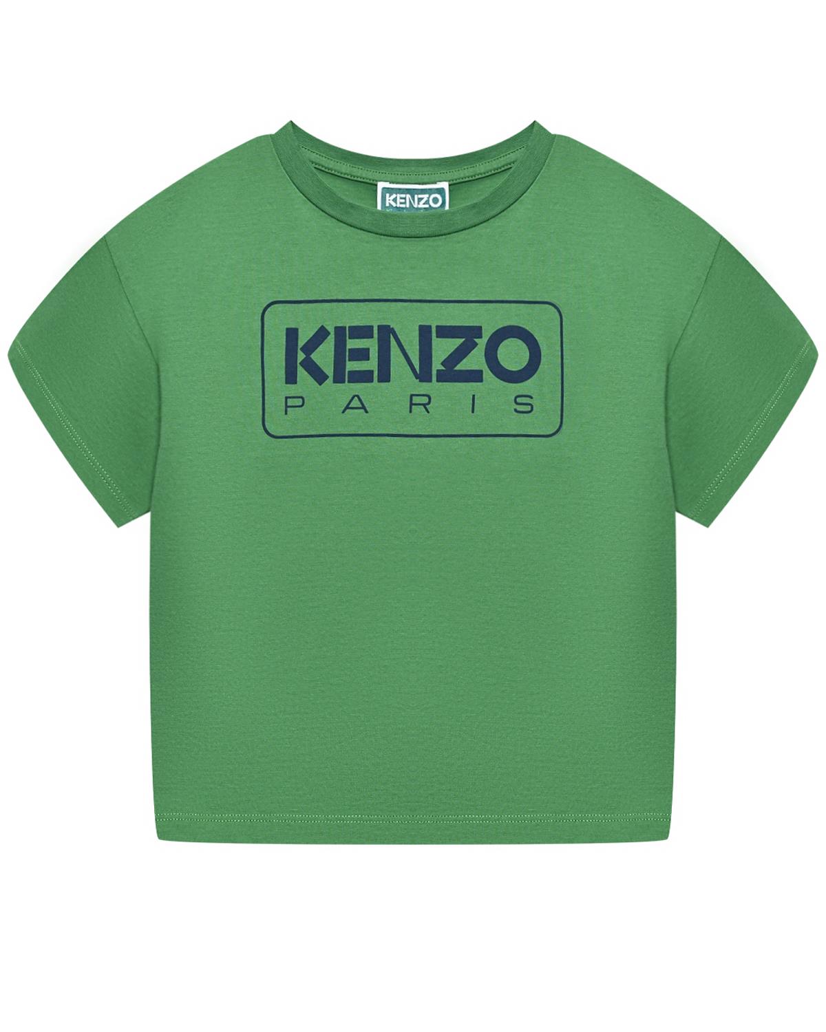 Футболка с логотипом на груди, зеленая KENZO