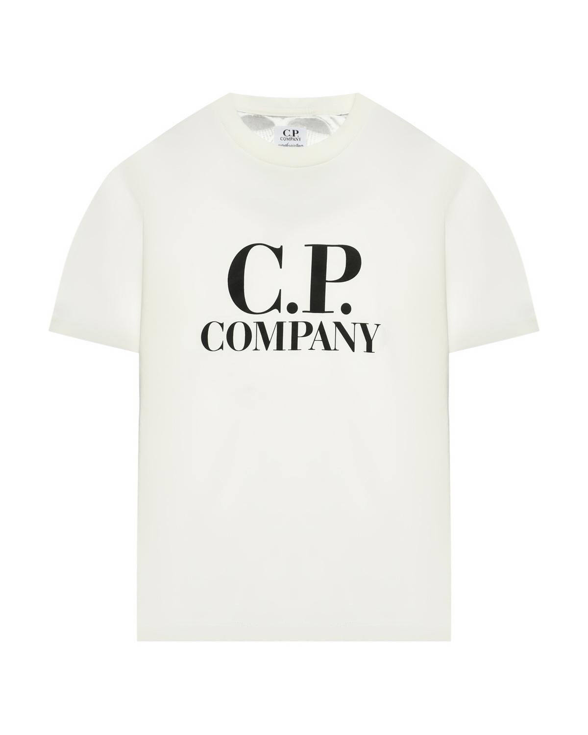 Футболка с черным лого, белая CP Company