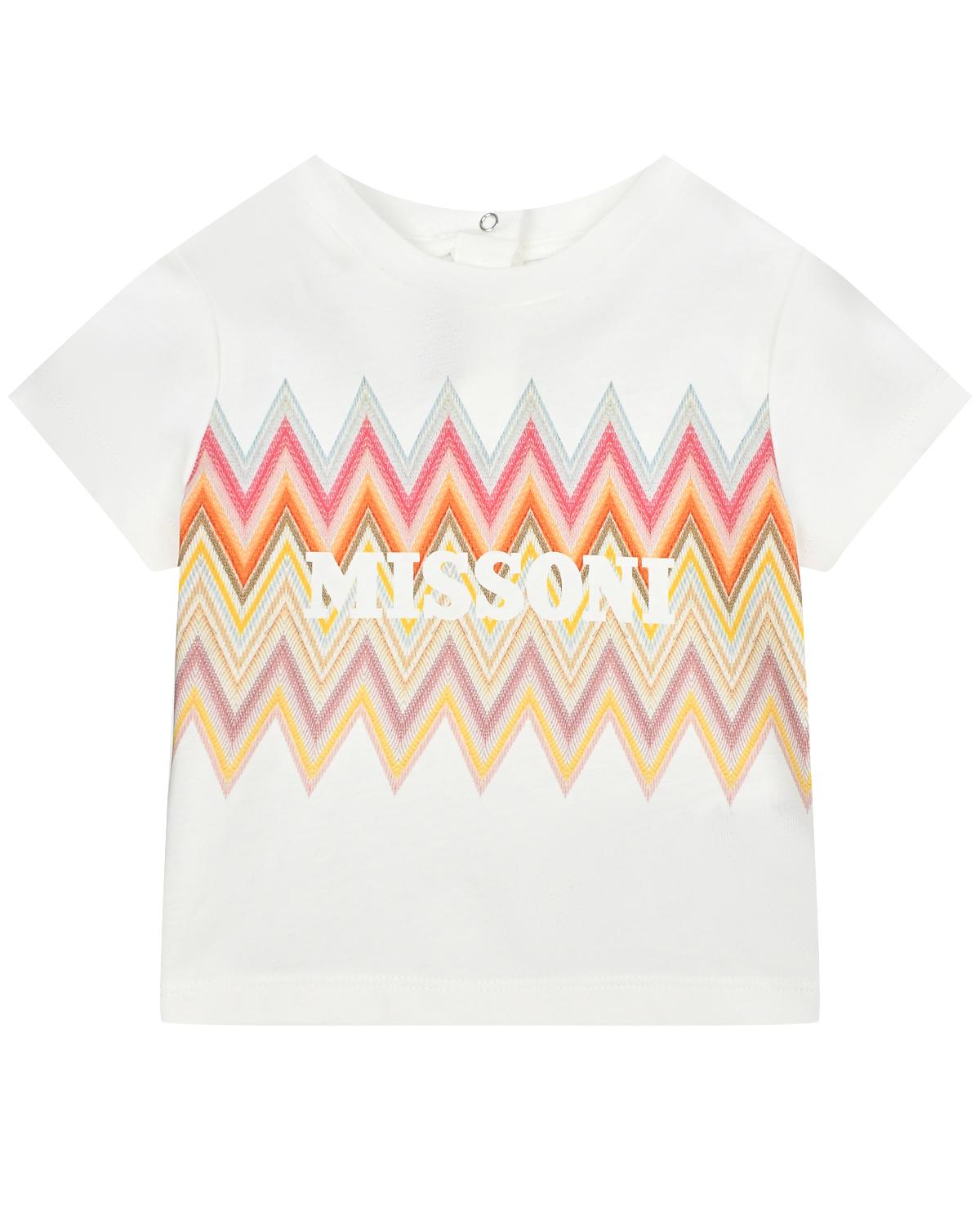 Футболка с узором зигзаги и логотипом, белая Missoni