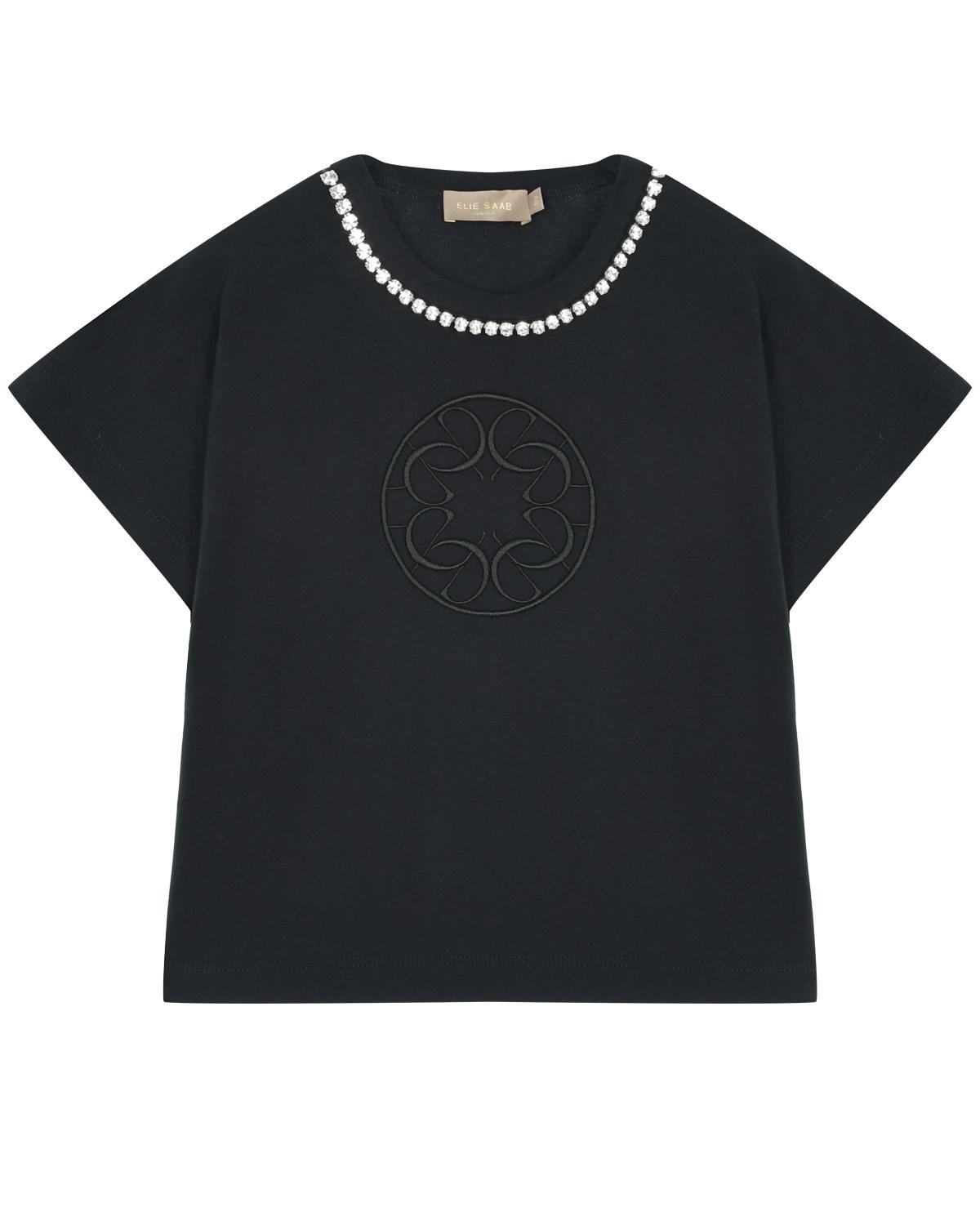 Elie Saab | Футболка с декором из кристаллов, черная Elie Saab
