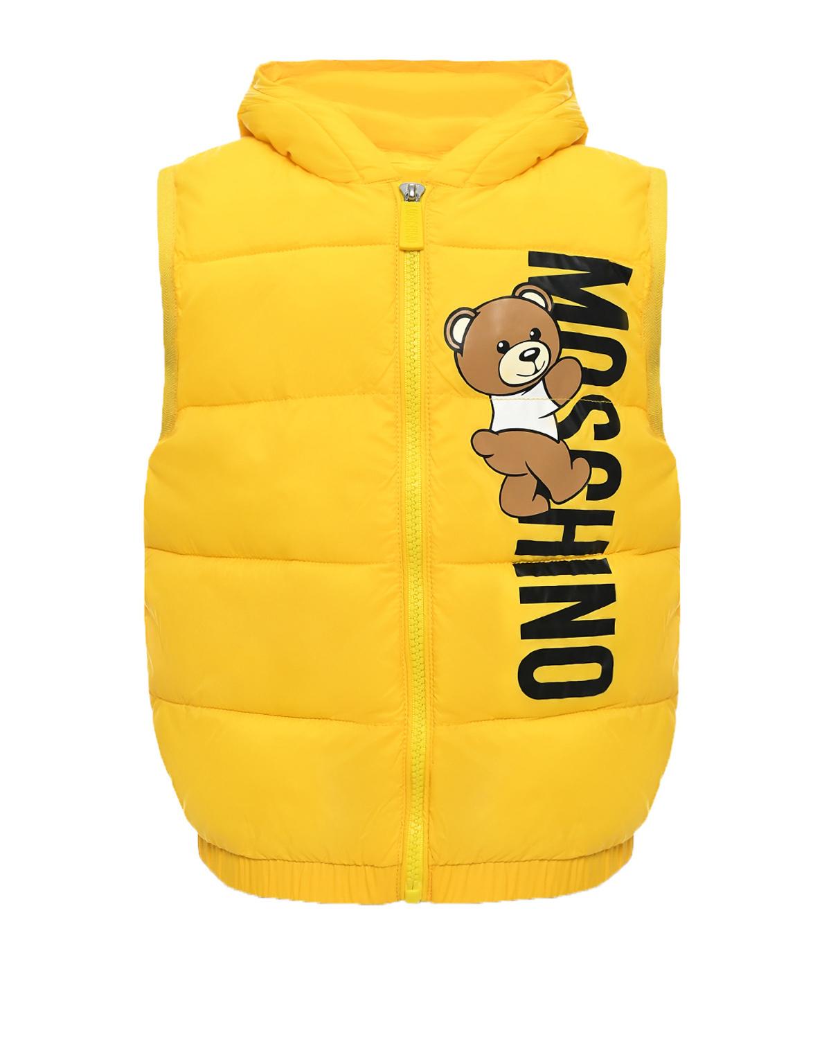 Жилет стеганый с логотипом мишкой, желтый Moschino