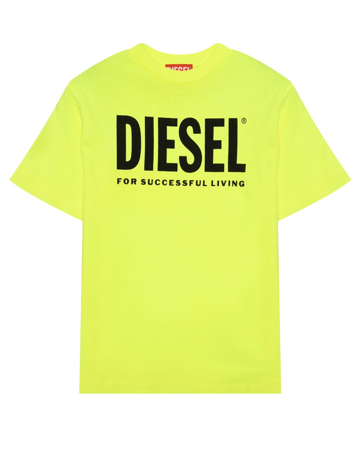 Футболка с черным лого, желтая Diesel