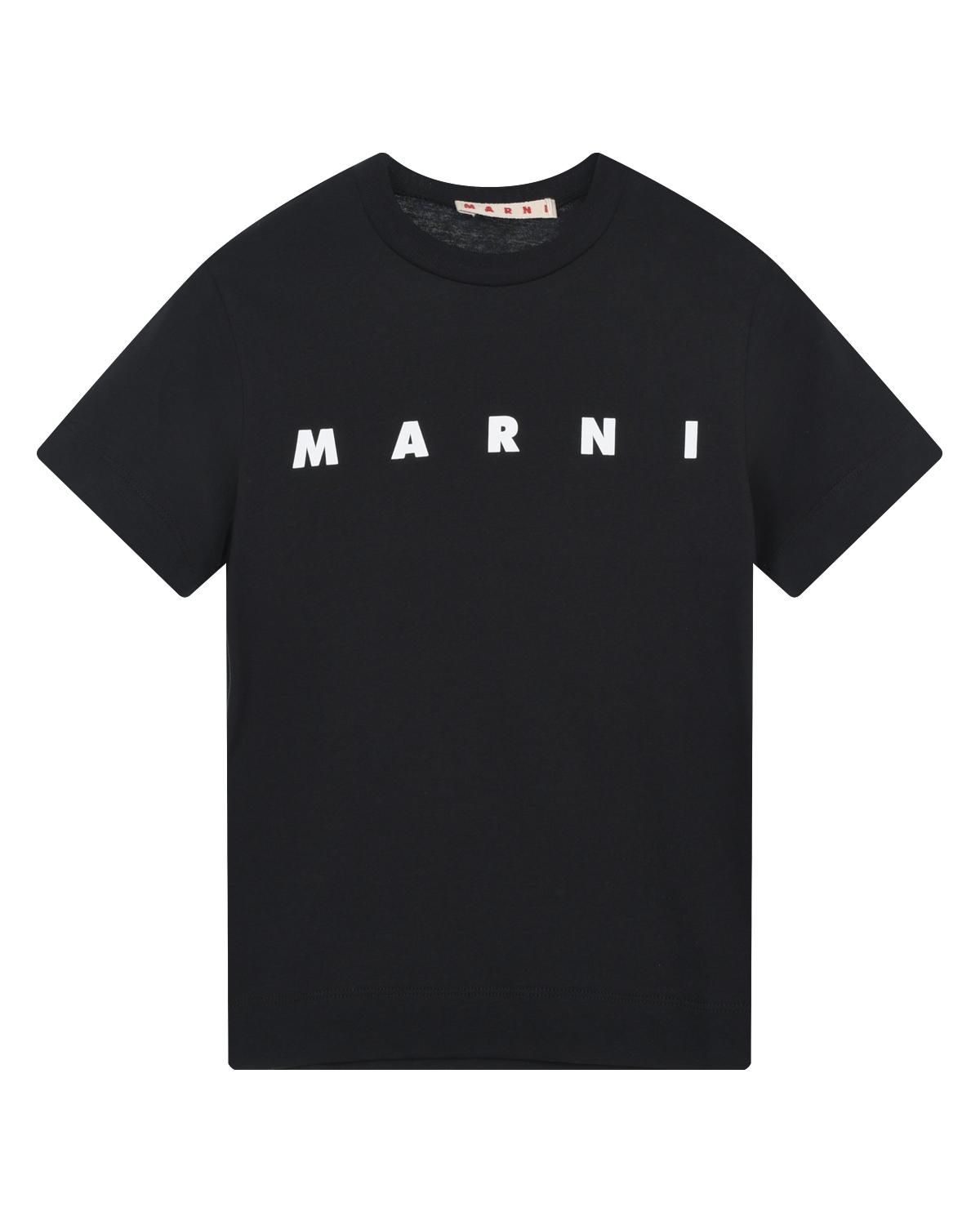 Черная футболка с белым лого MARNI