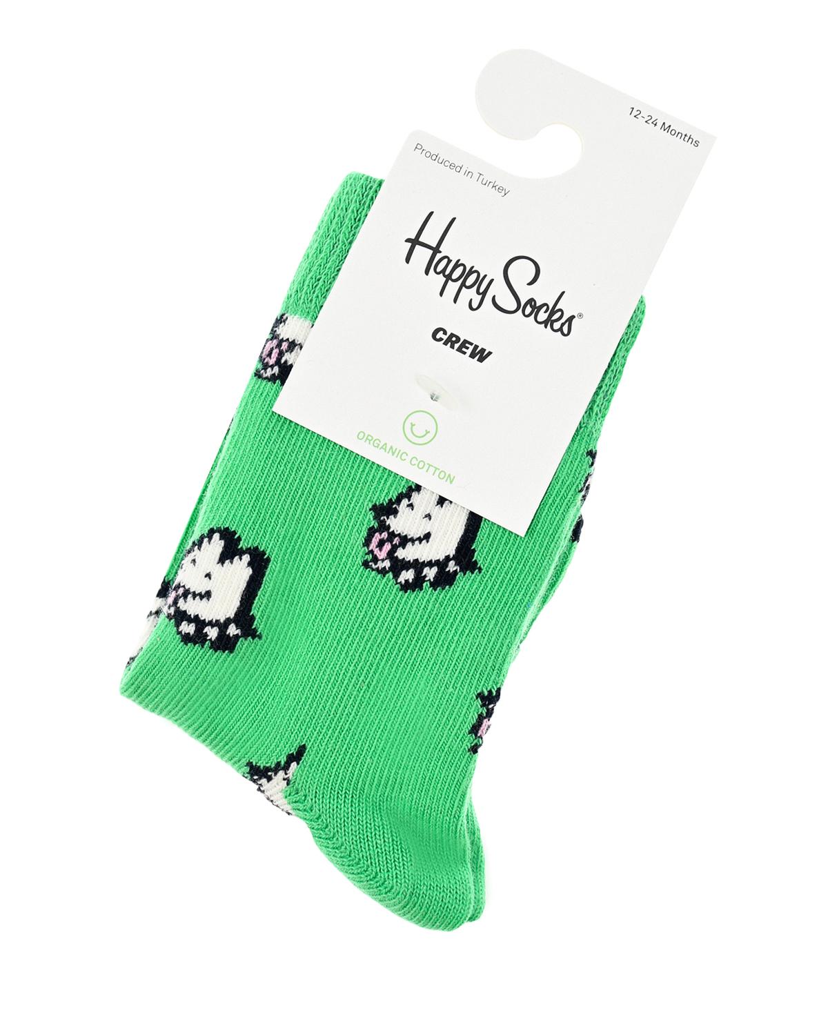 Зеленые носки с принтом "собаки" Happy Socks