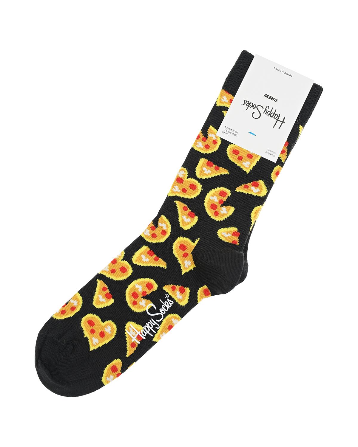 Черные носки с принтом "пицца" Happy Socks