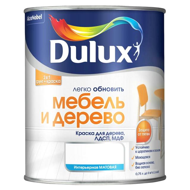 краска в/д DULUX Мебель и Дерево база BС 0,75л бесцветная арт.5327293