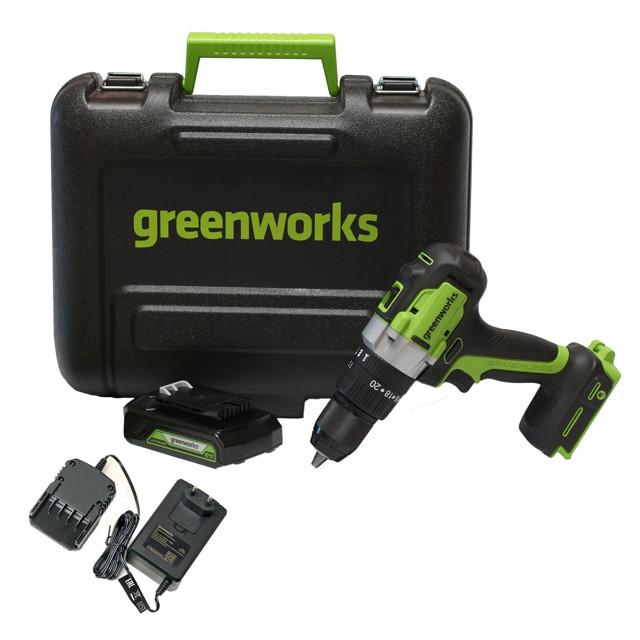 дрель-шуруповерт GREENWORKS 3704107UA 24В 60Нм Li-Ion 2,0Ач 1АКБ