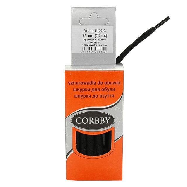 шнурки CORBBY 75 см хлопок круглые средние черные