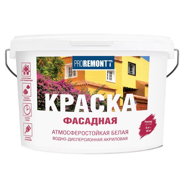 краска акриловая PROREMONTT фасадная белая 3кг, арт.0006590