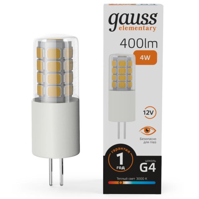 лампа светодиодная GAUSS Elementary 4Вт G4 LED 400Лм 3000K капсула