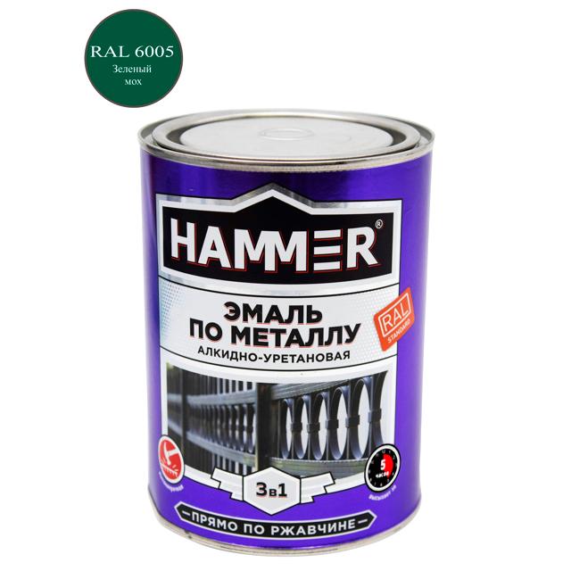 эмаль-грунт по металлу HAMMER 0,9кг RAL6005 зеленый мох, арт.ЭК000133626