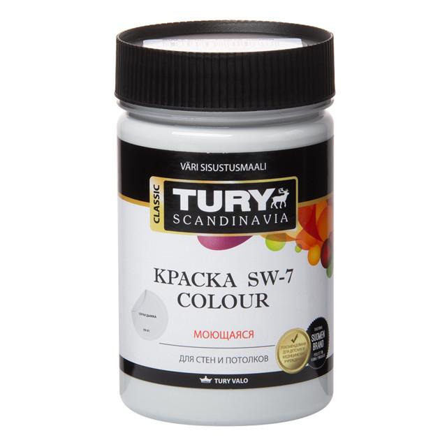 краска акриловая TURY SW-7 Colour для стен и потолков моющаяся 0,4кг серая дымка, арт.КрВДSW70,4СД