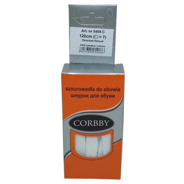 шнурки CORBBY 120см  хлопок плоские белые