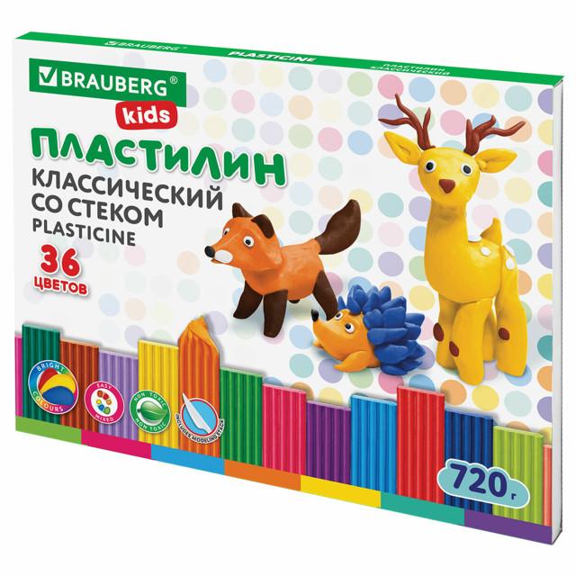 пластилин классический BRAUBERG Kids 36 цветов 720 грамм стек высшее качество