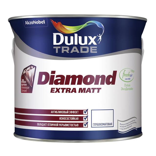 краска в/д DULUX Trade Diamond Extra matt база BW для стен и потолков 2,5л белая, арт.5273934