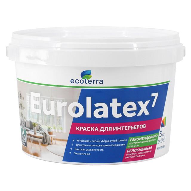 краска акриловая ECOTERRA Eurolatex 7 для стен и потолков 3кг белая, арт.ЭК000135288