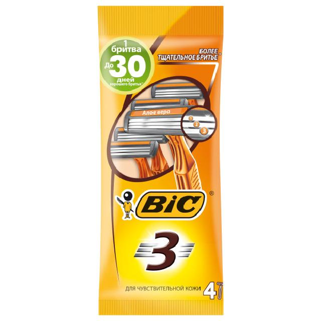 станок для бритья BIC 3 Sensitive 4шт для чувствительной кожи одноразовый