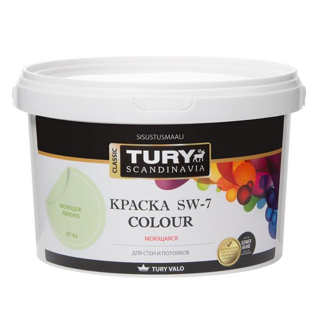 краска акриловая TURY SW-7 Colour для стен и потолков моющаяся 2,4кг молод.яблоко, арт.КрВДSW72,4МЯ