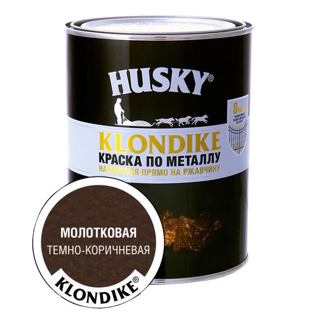 краска алкидная HUSKY-KLONDIKE по ржавчине с молотковым эффектом 0,9л темно-коричневая, арт.25619