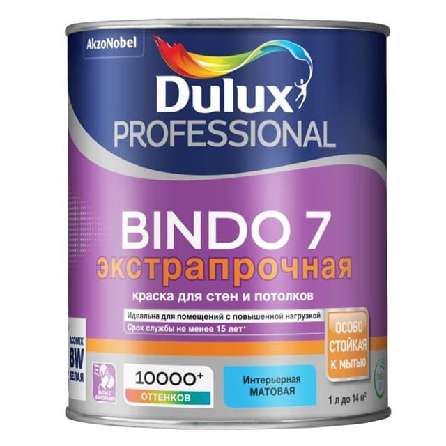 краска в/д DULUX Professional Bindo 7 база BC для стен и потолков 0,9л бесцветная, арт.5309524