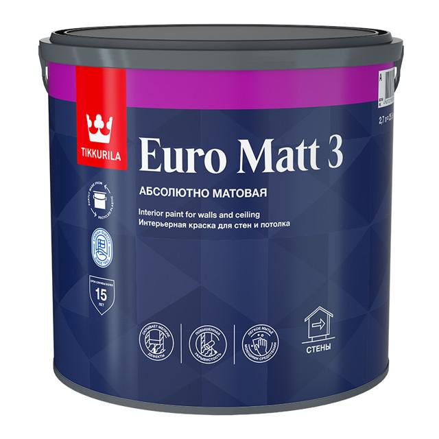 краска в/д TIKKURILA Euro Matt 3 база A 2,7л белая, арт.700001113