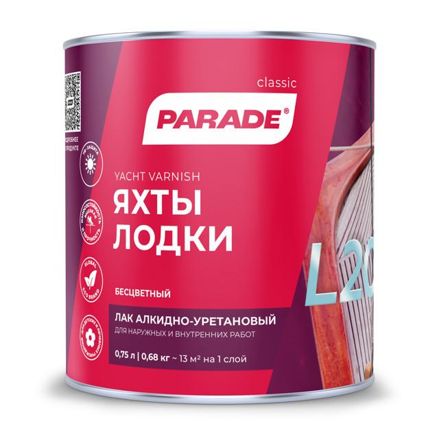 лак алкидно-уретановый PARADE L20 яхтный полуматовый 0,75л, арт.0006112