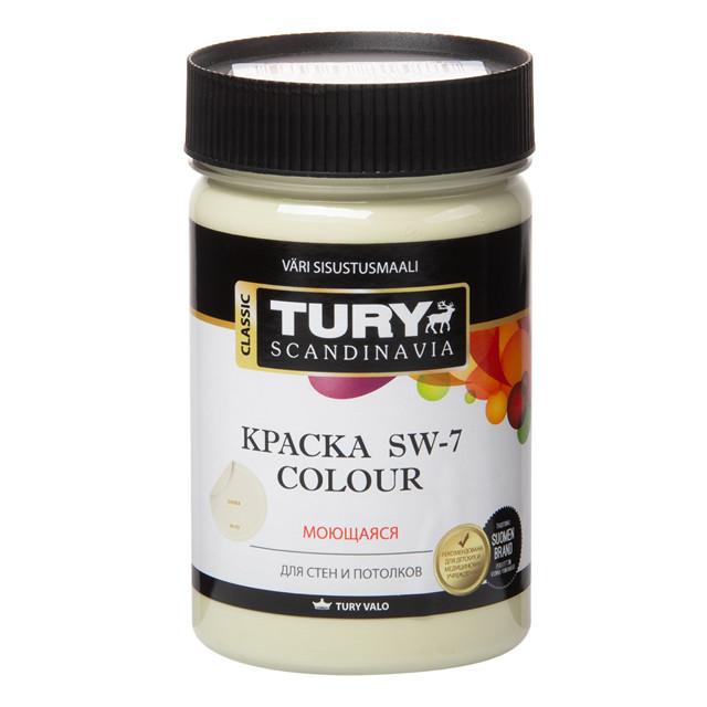 краска акриловая TURY SW-7 Colour для стен и потолков моющаяся 0,4кг олива, арт.00020015942