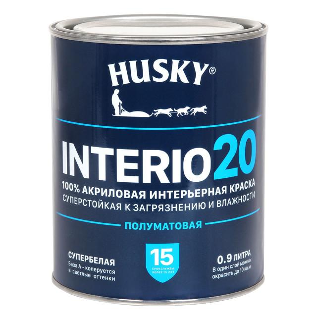 краска акриловая HUSKY INTERIO 20 для стен и потолков база А 0,9л, арт.32205