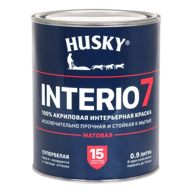 краска акриловая HUSKY INTERIO 7 для стен и потолков база А 0,9л, арт.32235