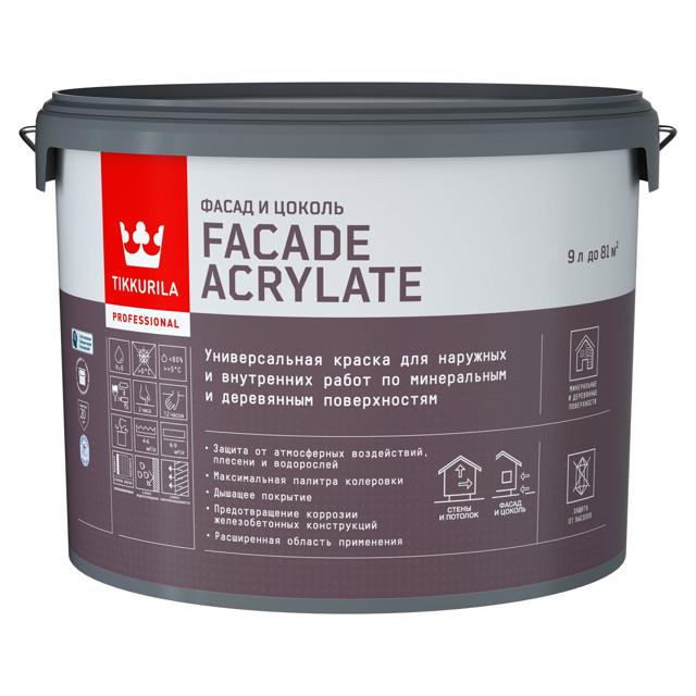 краска акрилатная фасадная TIKKURILA Facade Acrylate база С 9л бесцветная, арт.700012346