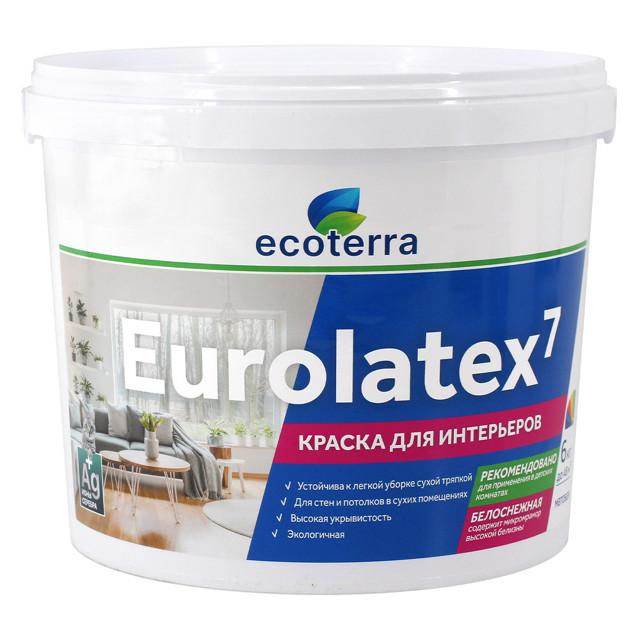 краска акриловая ECOTERRA Eurolatex 7 для стен и потолков 6кг белая, арт.ЭК000135289