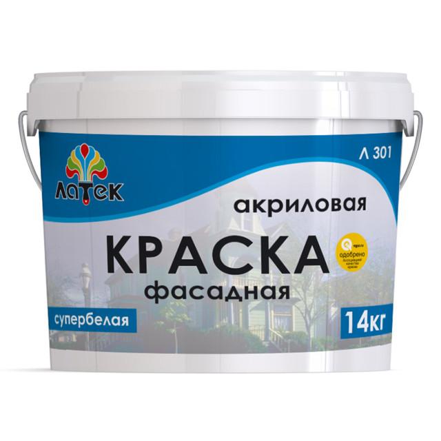 краска акриловая фасадная ЛАТЕК Л301 14кг белая, арт. 4607067847430