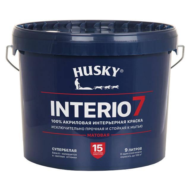 краска акриловая HUSKY INTERIO 7 для стен и потолков база А 9л, арт.32237