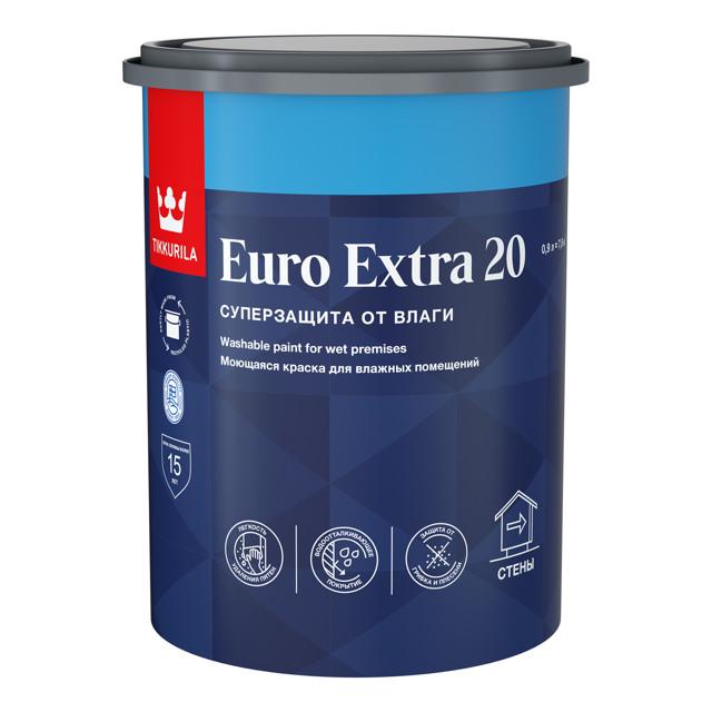 краска акриловая TIKKURILA Euro Extra 20 для стен и потолков база А  0,9л белая, арт.700001105