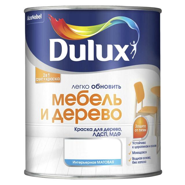 краска в/д DULUX Мебель и Дерево база BW 2л белая, арт.5327300