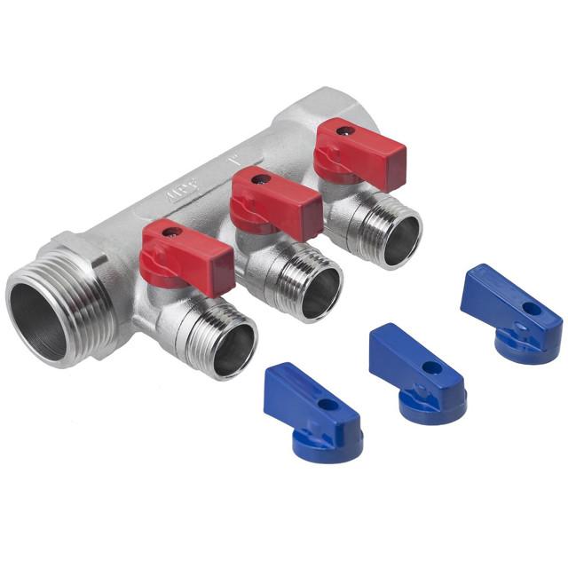 коллектор 3 выхода 1"х1, 2" НР, с отсекающими кранами