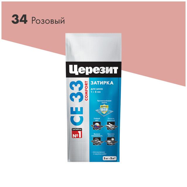 затирка для швов CERESIT СЕ 33 Super 1-6мм 2кг розовая, арт.2092315