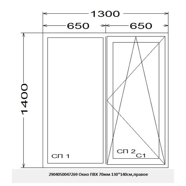 окно пвх SСHTERN 70 2створчатое 140х130см правое поворотно-откидное, левое глухое сп 4-12-4-12-4мм