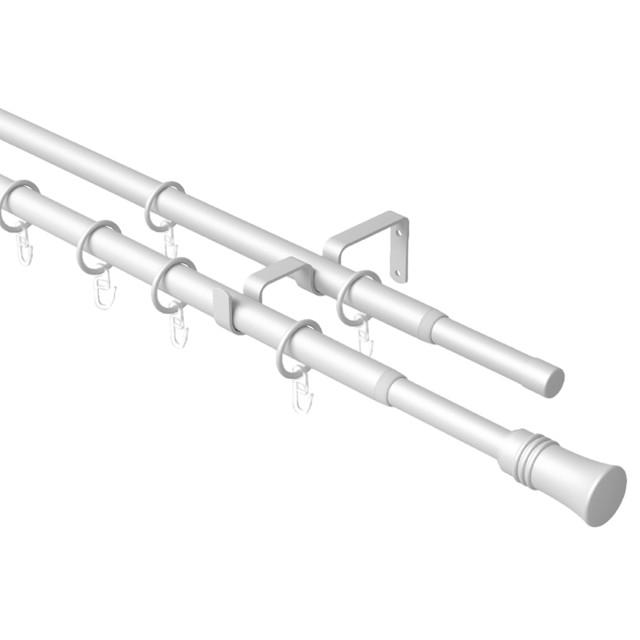 карниз телескоп. 2-рядный ARTTEX 160-300 16/19мм белый наконечник трапеция, арт.246.101