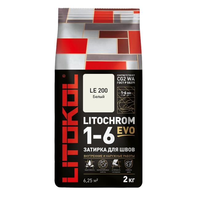 затирка для швов LITOKOL Litochrom 1-6 EVO LE 200 2 кг белый, арт. L0500180002