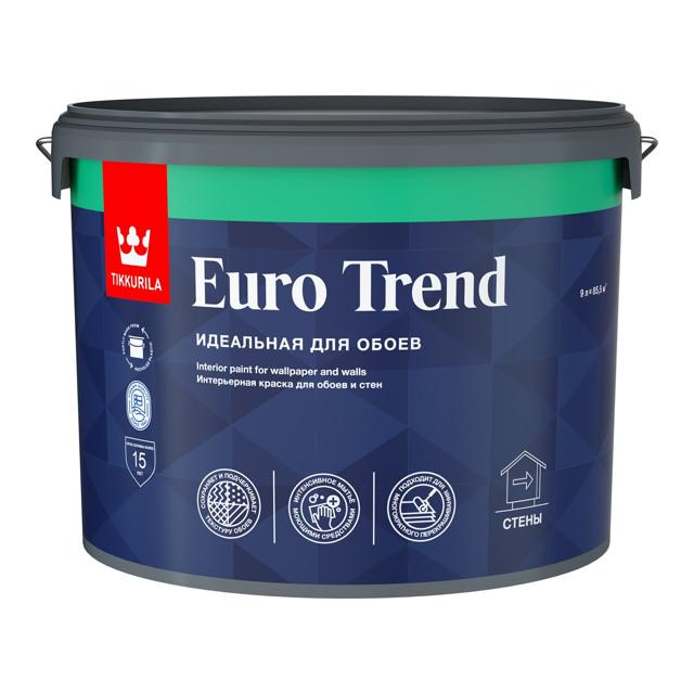 краска в/д TIKKURILA Euro Trend для обоев и стен база A матовая 9л белая, арт.700009620