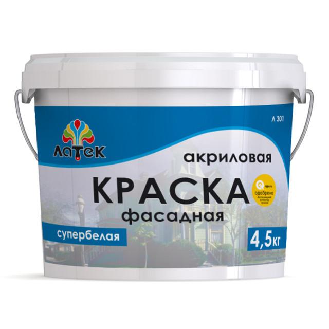 краска акриловая фасадная ЛАТЕК Л301 4,5кг белая, арт. 4607067846686